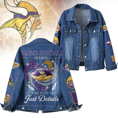 LIMITED EDITION - NEW CUSTOMIZED NFL05 MVK MINNESOTA VIKINGS DENIM JACKET