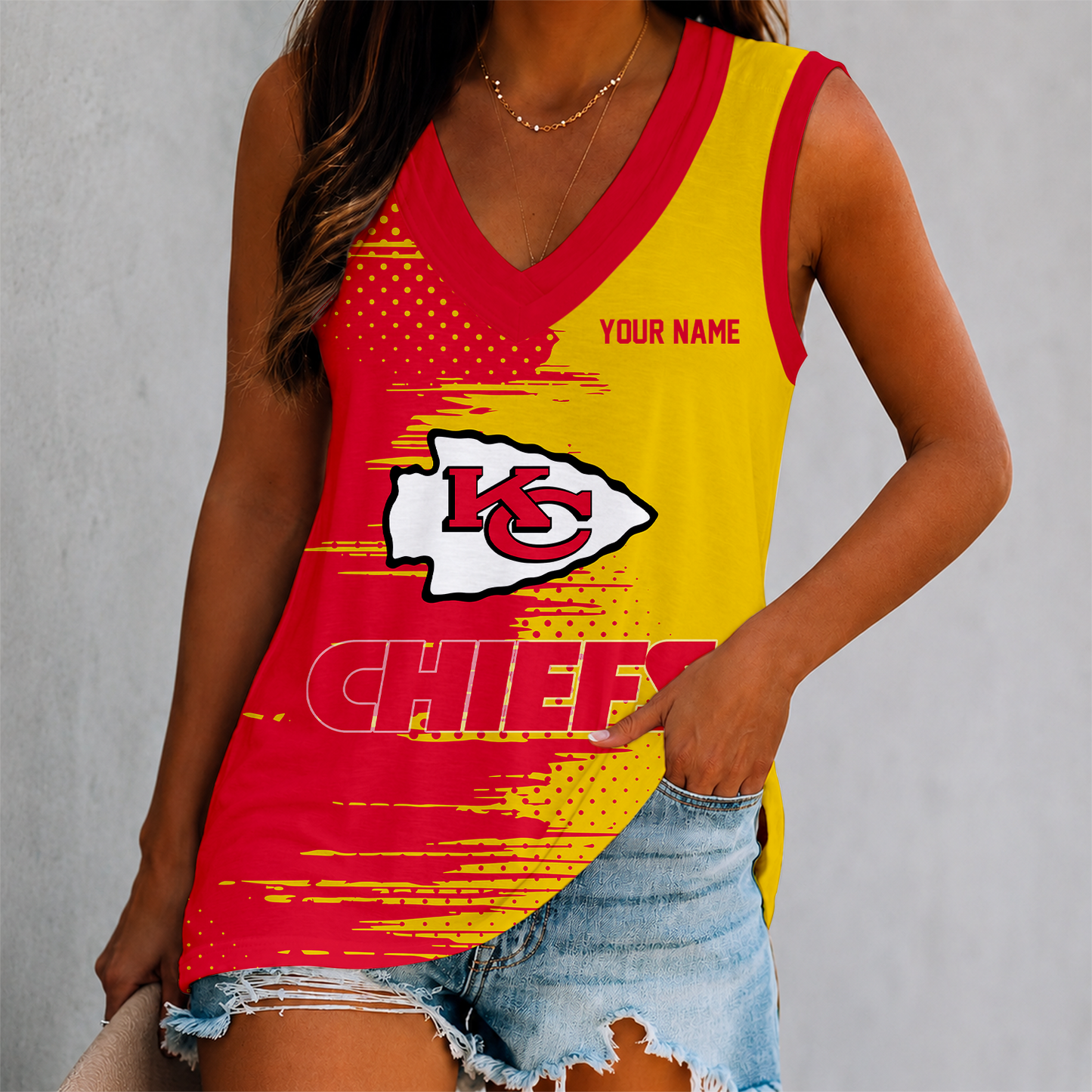 LIMITED EDITION - NEW CUSTOMIZED NFL01 KCC KANSAS CITY CHIEFS WOMEN'S V-NECK TANK TOP