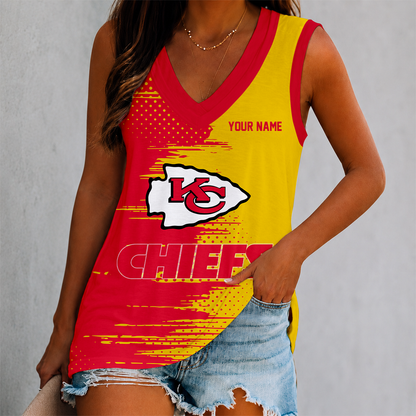 LIMITED EDITION - NEW CUSTOMIZED NFL01 KCC KANSAS CITY CHIEFS WOMEN'S V-NECK TANK TOP