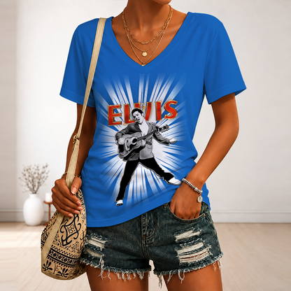 [FAN FAVORITE] NEW CUSTOMIZED ELVIS PRESLEY V-NECK FEMALE SHIRT