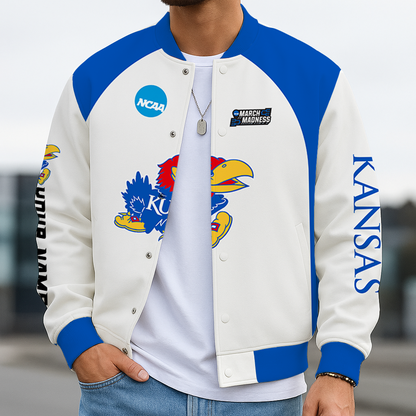 LIMITED EDITION - NEW CUSTOMIZED NCAA MAM01 KSJ KANSAS JAYHAWKS BASEBALL JACKET, SATIN VARSITY JACKET