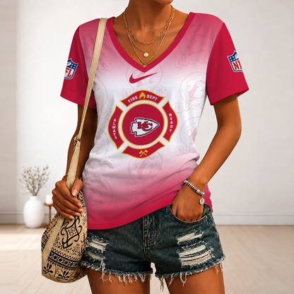 [SPECIAL OFFER] NEW CUSTOMIZED NFL01 KCC KANSAS CITY CHIEFS BUC-EE'S V-NECK FEMALE SHIRT