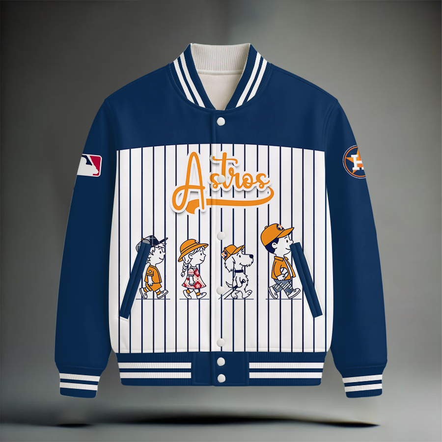 LIMITED EDITION - NEW CUSTOMIZED MLB10 HAS HOUSTON ASTROS SNOOPY STYLE SATIN VARSITY & BASEBALL JACKET