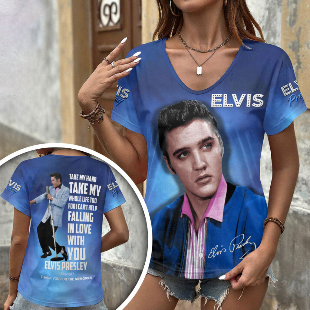 [FAN FAVORITE] NEW CUSTOMIZED ELVIS PRESLEY V-NECK FEMALE SHIRT