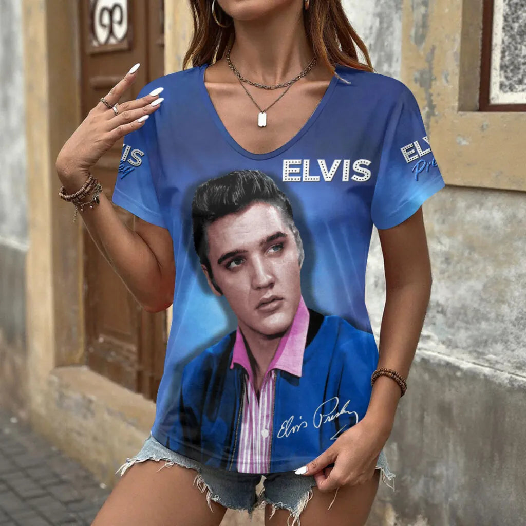 [FAN FAVORITE] NEW CUSTOMIZED ELVIS PRESLEY V-NECK FEMALE SHIRT