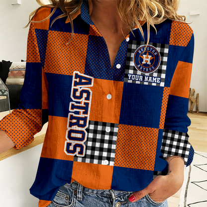 LIMITED EDITION - NEW CUSTOMIZED MLB10 HAS HOUSTON ASTROS WOMEN CASUAL SHIRT FOR FAN