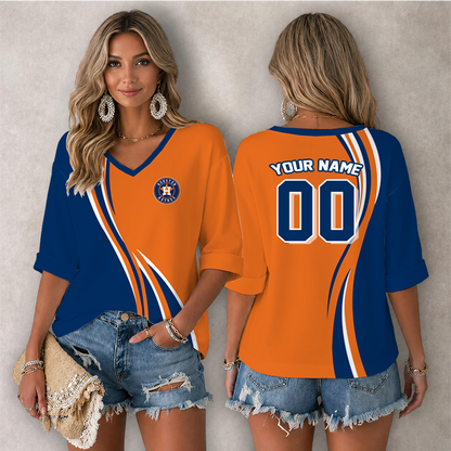 LIMITED EDITION - NEW CUSTOMIZED MLB10 HAS HOUSTON ASTROS WOMEN'S HEART V-NECK LONG SLEEVE SHIRT