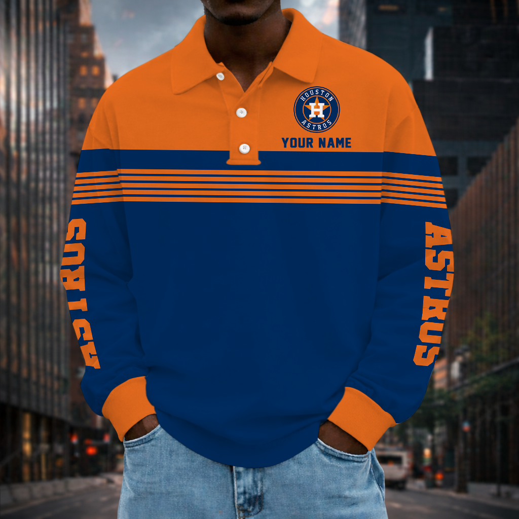 SPECIAL EDITION - NEW CUSTOMIZED MLB10 HAS HOUSTON ASTROS MEN'S LONG SLEEVE POLO
