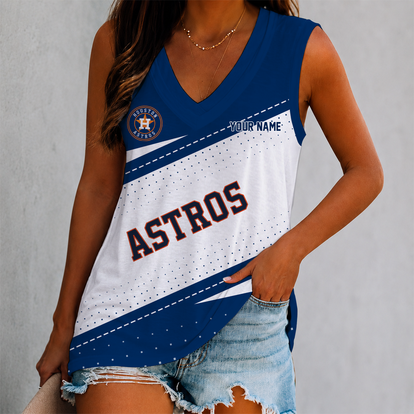 LIMITED EDITION - NEW CUSTOMIZED MLB10 HAS HOUSTON ASTROS WOMEN'S V-NECK TANK TOP