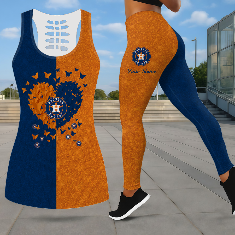 LIMITED EDITION - NEW CUSTOMIZED MLB10 HAS HOUSTON ASTROS LEGGINGS & HOLLOW TANK TOP SET