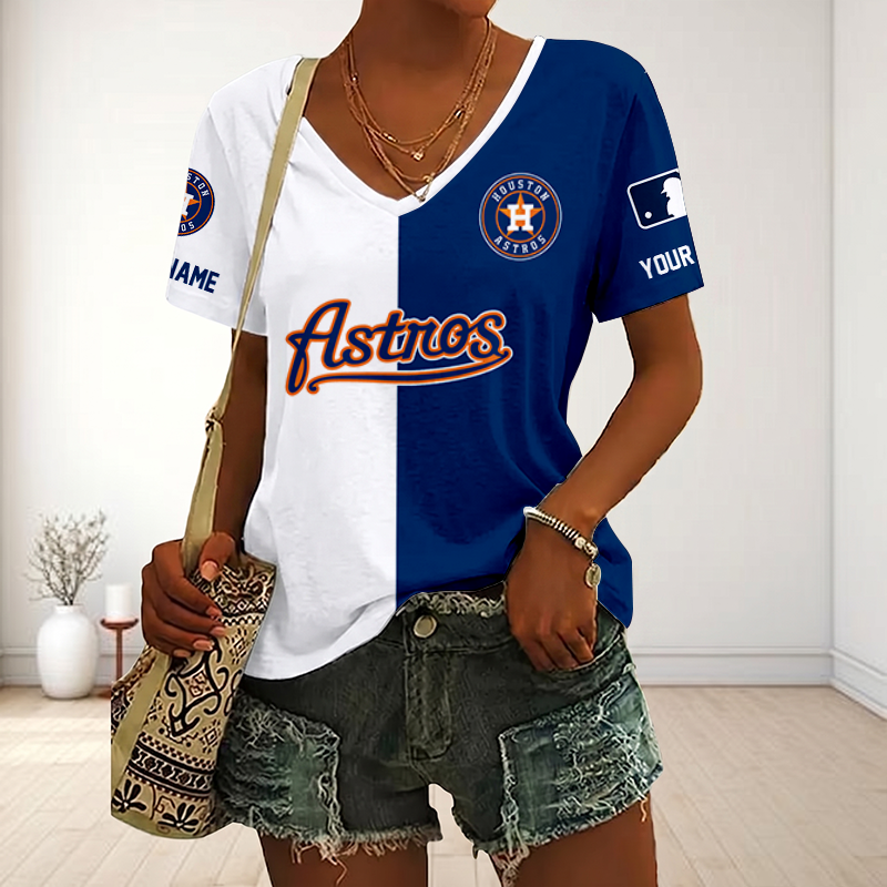 SPECIAL EDITION - NEW CUSTOMIZED MLB10 HAS HOUSTON ASTROS V-NECK FEMALE SHIRT