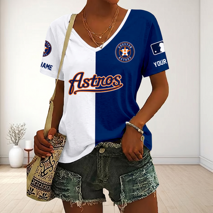 SPECIAL EDITION - NEW CUSTOMIZED MLB10 HAS HOUSTON ASTROS V-NECK FEMALE SHIRT