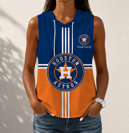 LIMITED EDITION - NEW CUSTOMIZED MLB10 HAS HOUSTON ASTROS WOMEN'S SLEEVELESS HOODED POCKET TANK TOP