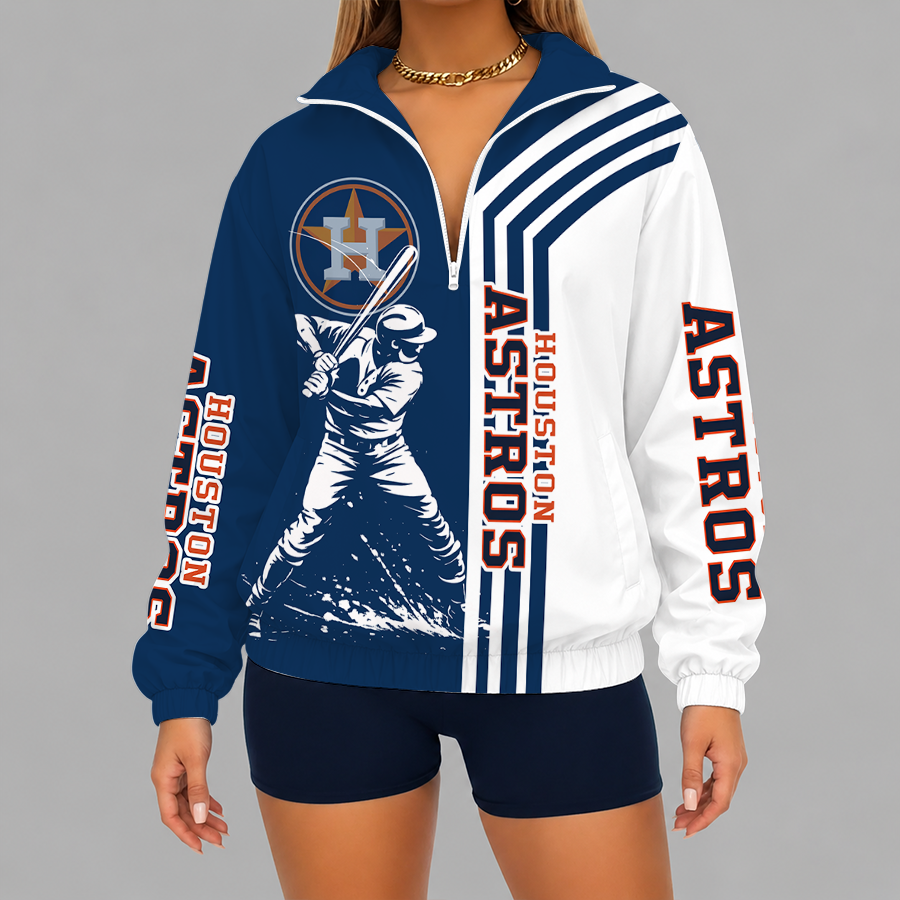 [FLASH SALE] NEW CUSTOMIZED MLB10 HAS HOUSTON ASTROS V-NECK ZIPPER SWEATSHIRT JACKET