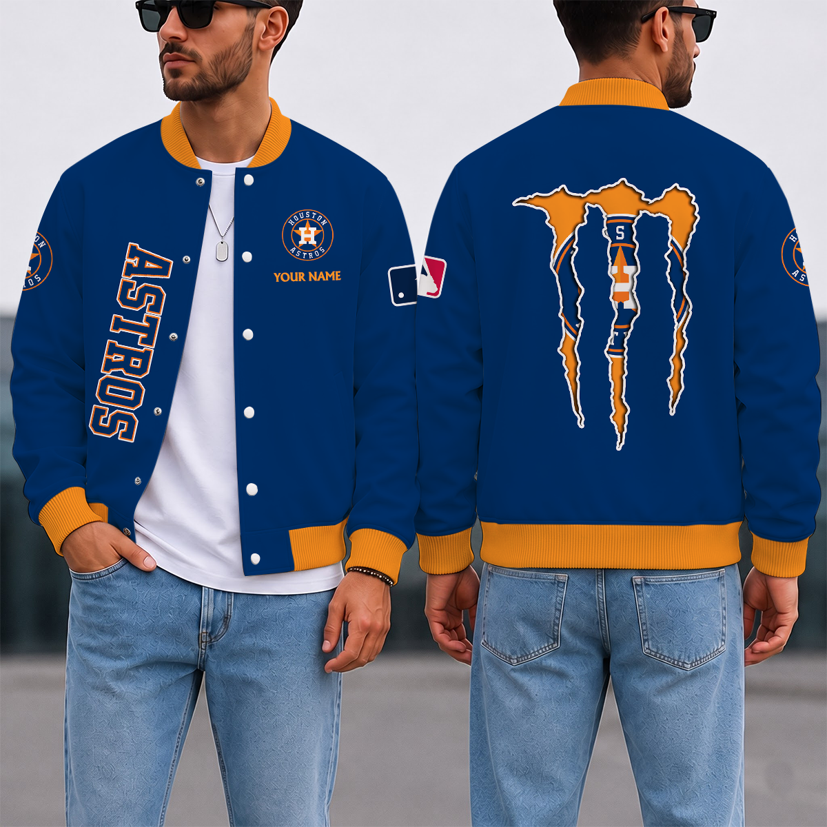 SPECIAL EDITION - NEW CUSTOMIZED MLB10 HAS HOUSTON ASTROS SATIN VARSITY & BASEBALL JACKET
