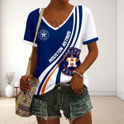 LIMITED EDITION - NEW CUSTOMIZED MLB10 HAS HOUSTON ASTROS V-NECK FEMALE SHIRT