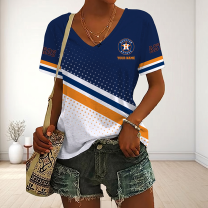 LIMITED EDITION - NEW CUSTOMIZED MLB10 HAS HOUSTON ASTROS V-NECK FEMALE SHIRT