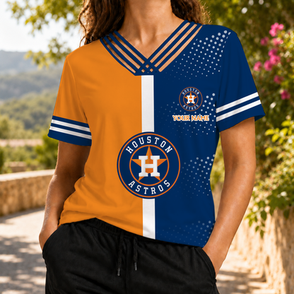 LIMITED EDITION - NEW CUSTOMIZED MLB10 HAS HOUSTON ASTROS V-NECK SHIRT