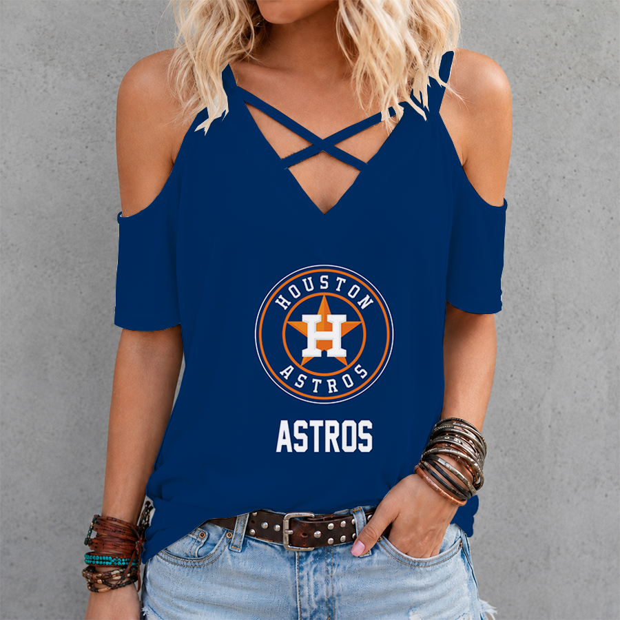 LIMITED EDITION - NEW CUSTOMIZED MLB10 HAS HOUSTON ASTROS CROSS V-NECK TOP