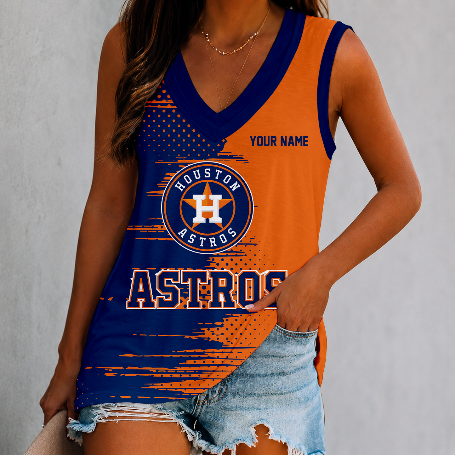 LIMITED EDITION - NEW CUSTOMIZED MLB10 HAS HOUSTON ASTROS WOMEN'S V-NECK TANK TOP