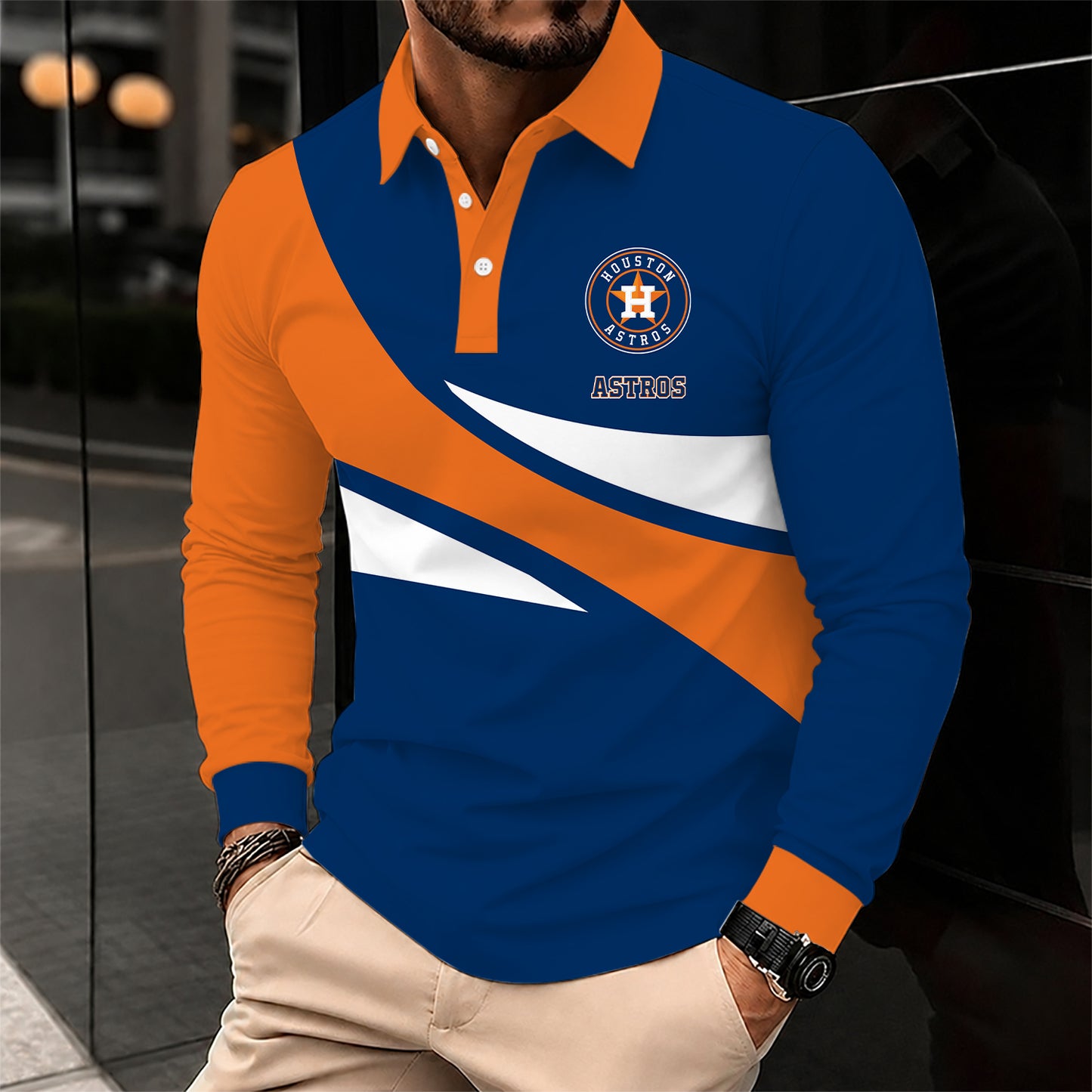 [FLASH SALE] NEW CUSTOMIZED MLB10 HAS HOUSTON ASTROS MEN'S LONG SLEEVE POLO