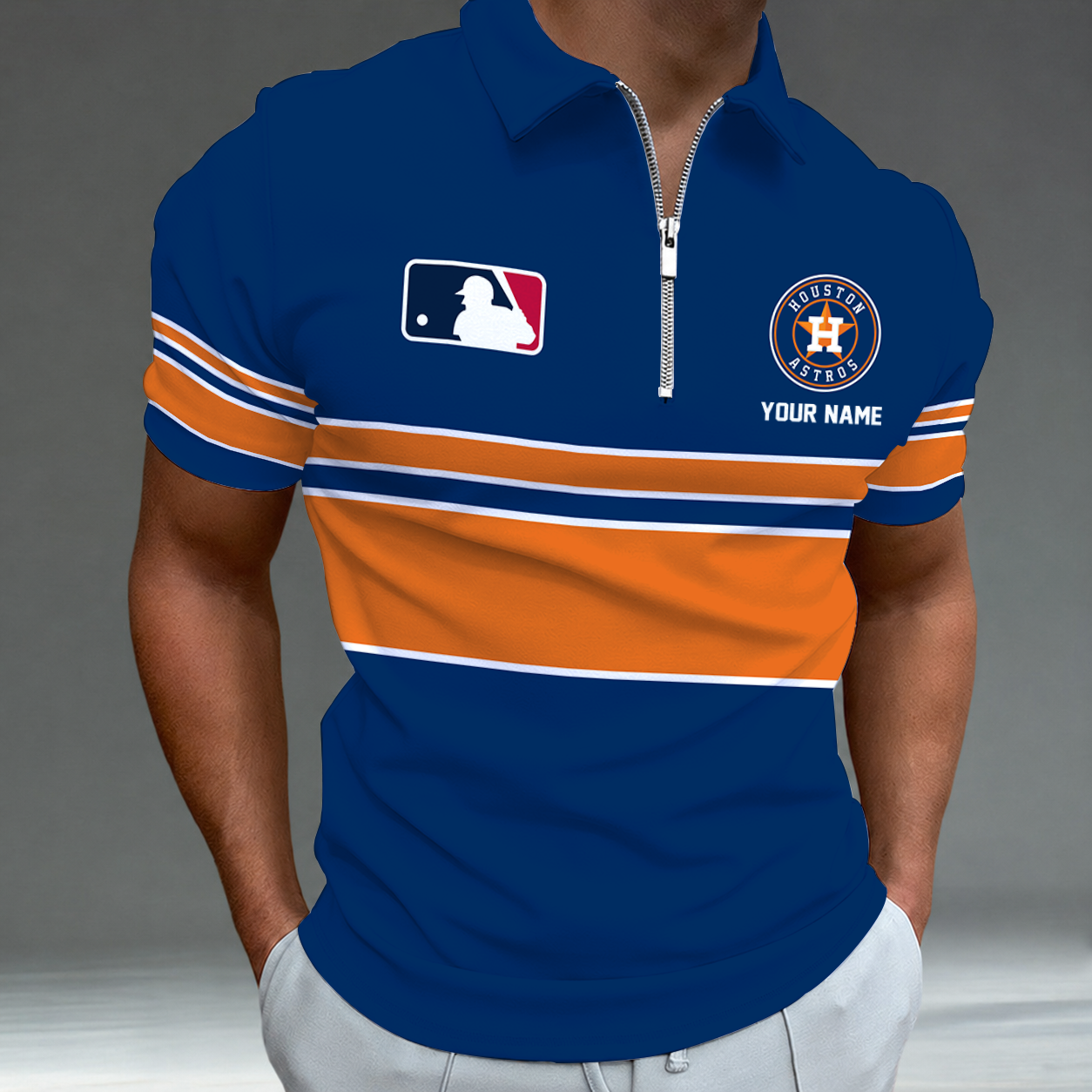 [FLASH SALE] NEW CUSTOMIZED MLB10 HAS HOUSTON ASTROS ZIP POLO SHIRT