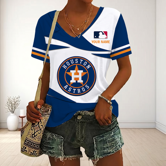 LIMITED EDITION - NEW CUSTOMIZED MLB10 HAS HOUSTON ASTROS V-NECK FEMALE SHIRT