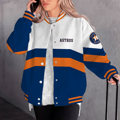 [FLASH SALE] NEW CUSTOMIZED MLB10 HAS HOUSTON ASTROS SATIN VARSITY & BASEBALL JACKET