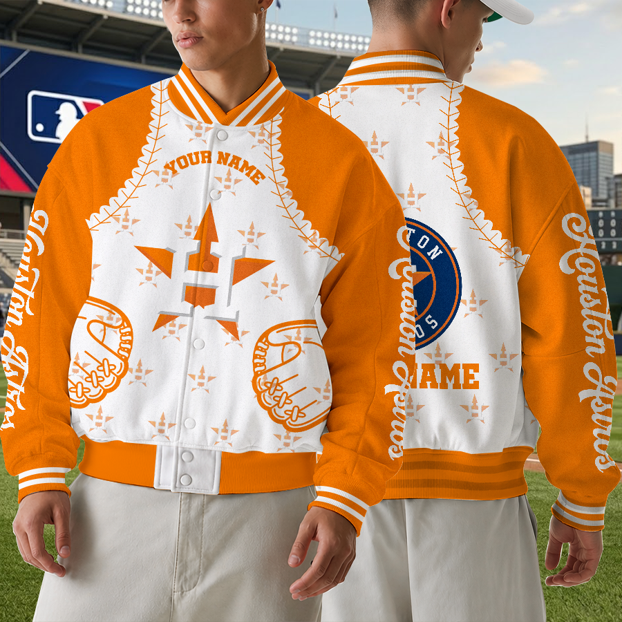 LIMITED EDITION - NEW CUSTOMIZED MLB10 HAS HOUSTON ASTROS SATIN VARSITY & BASEBALL JACKET