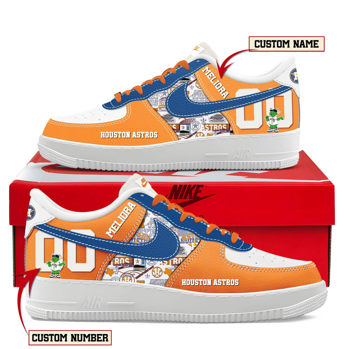 LIMITED EDITION - NEW CUSTOMIZED MLB10 HAS HOUSTON ASTROS AF1 SHOES