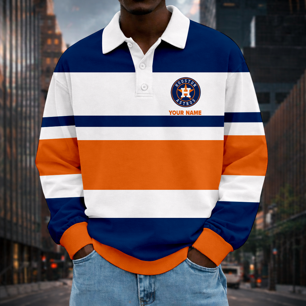 LIMITED EDITION - NEW CUSTOMIZED MLB10 HAS HOUSTON ASTROS MEN LONG SLEEVE POLO