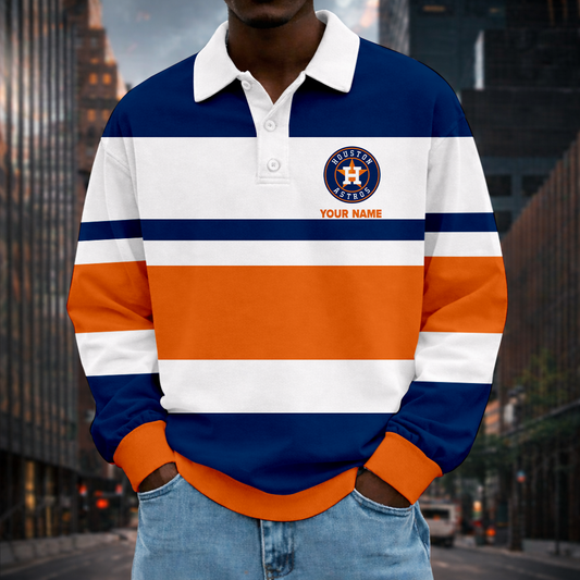 LIMITED EDITION - NEW CUSTOMIZED MLB10 HAS HOUSTON ASTROS MEN LONG SLEEVE POLO