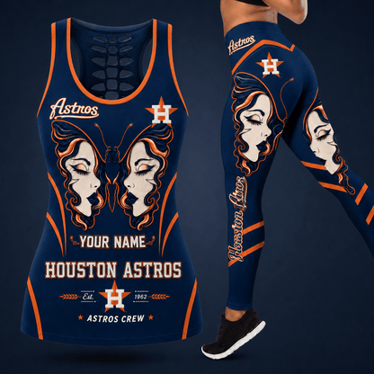 [FLASH SALE] NEW CUSTOMIZED MLB10 HAS HOUSTON ASTROS HOLLOW TANK TOP & LEGGINGS SET