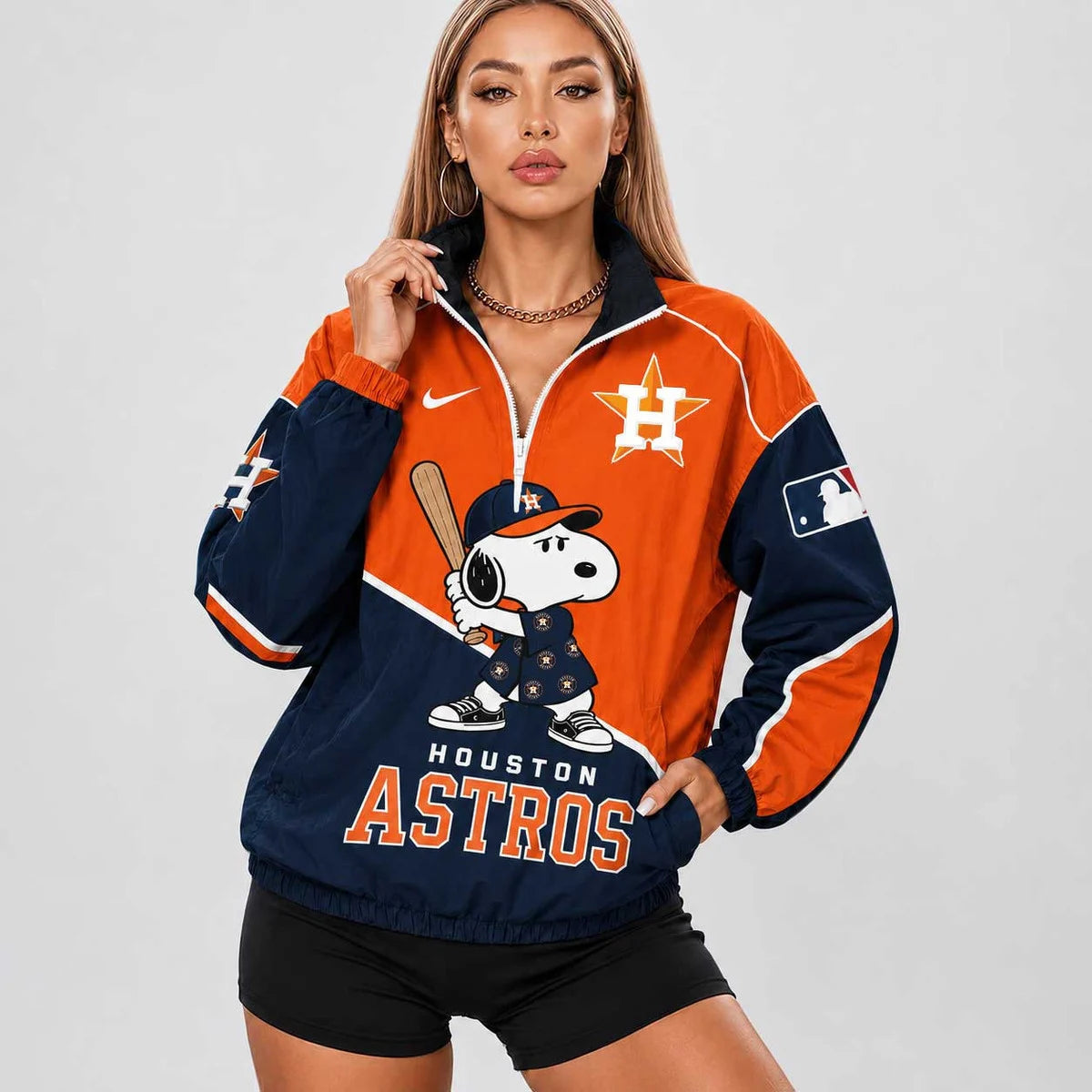 [FLASH SALE] NEW CUSTOMIZED MLB10 HAS HOUSTON ASTROS V-NECK ZIPPER SWEATSHIRT JACKET
