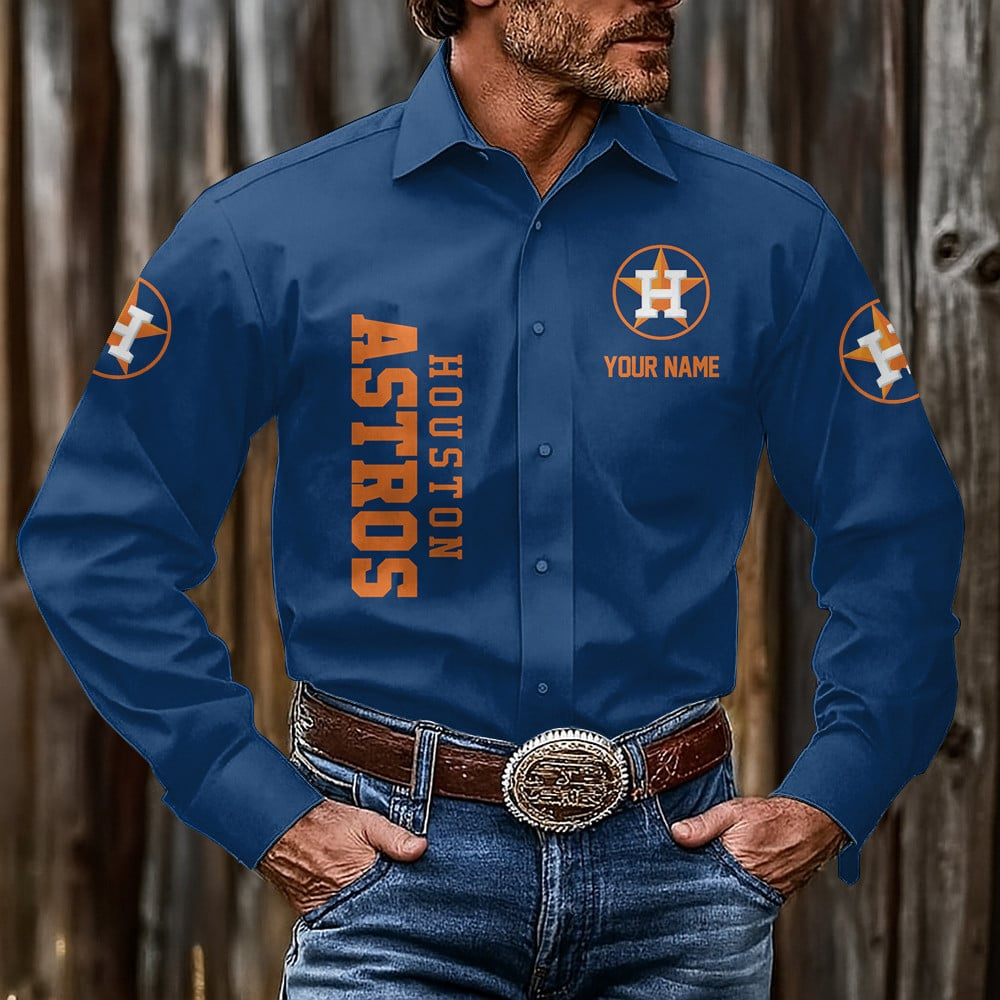 LIMITED EDITION - NEW CUSTOMIZED MLB10 HAS HOUSTON ASTROS MEN'S LONG SLEEVE BUTTON-UP SHIRT