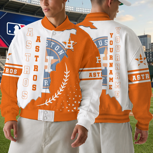 LIMITED EDITION - NEW CUSTOMIZED MLB10 HAS HOUSTON ASTROS SATIN VARSITY & BASEBALL JACKET