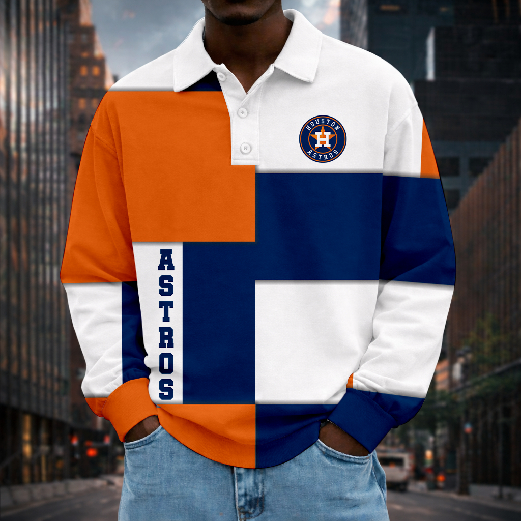 LIMITED EDITION - NEW CUSTOMIZED MLB10 HAS HOUSTON ASTROS MEN LONG SLEEVE POLO