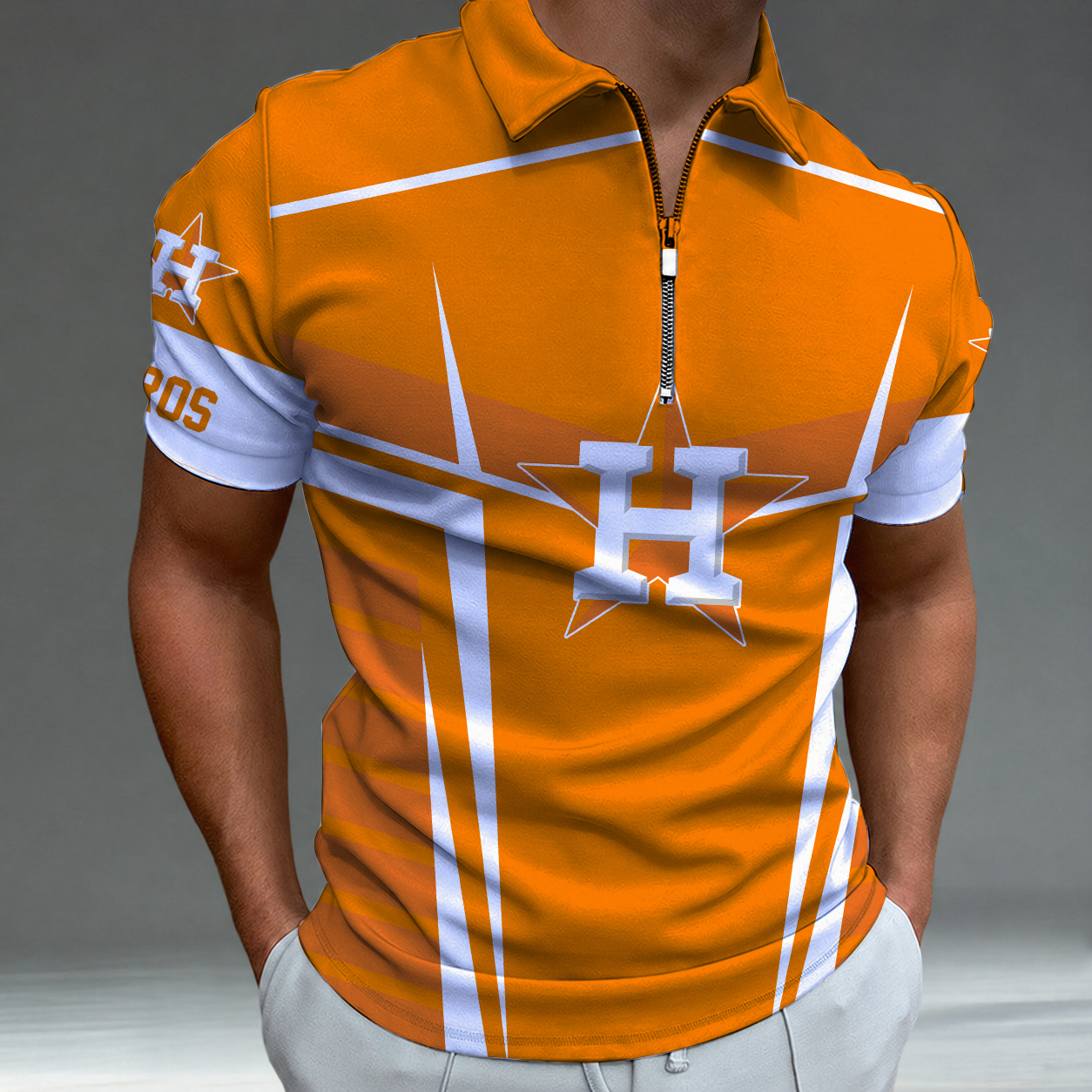 LIMITED EDITION - NEW CUSTOMIZED MLB10 HAS HOUSTON ASTROS ZIP POLO SHIRT