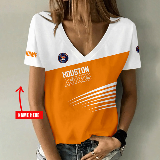 [FLASH SALE] NEW CUSTOMIZED MLB10 HAS HOUSTON ASTROS V-NECK FEMALE SHIRT