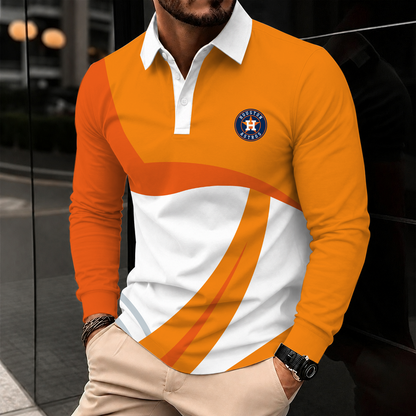 [FLASH SALE] NEW CUSTOMIZED MLB10 HAS HOUSTON ASTROS MEN'S LONG SLEEVE POLO