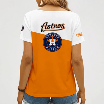 [FLASH SALE] NEW CUSTOMIZED MLB10 HAS HOUSTON ASTROS V-NECK FEMALE SHIRT