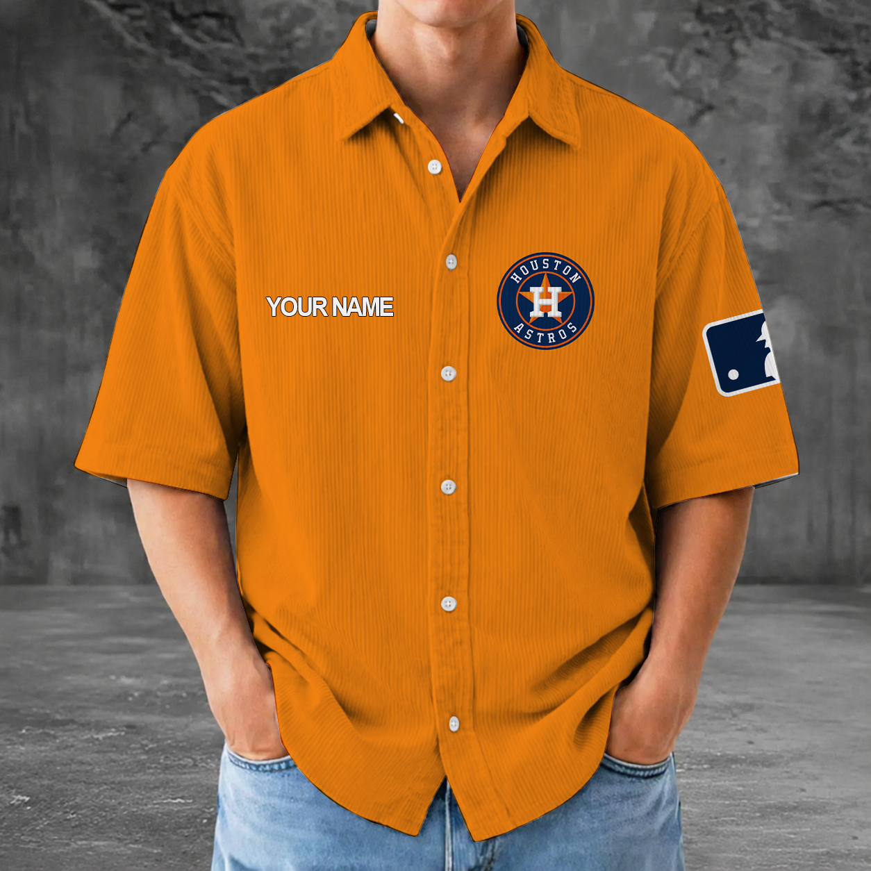 [FLASH SALE] NEW CUSTOMIZED MLB10 HAS HOUSTON ASTROS SEERSUCKER BUTTON SHIRT