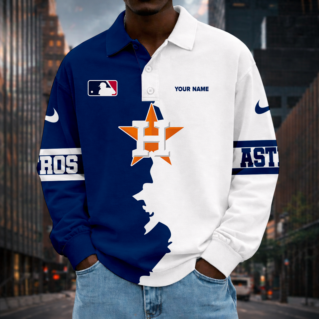 LIMITED EDITION - NEW CUSTOMIZED MLB10 HAS HOUSTON ASTROS MEN LONG SLEEVE POLO