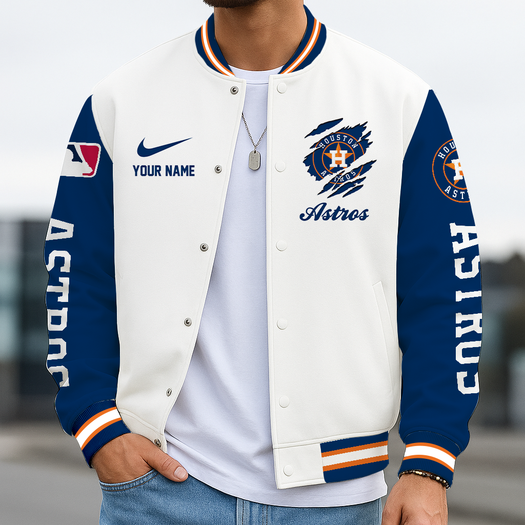 LIMITED EDITION - NEW CUSTOMIZED MLB10 HAS HOUSTON ASTROS BASEBALL JACKET, SATIN VARSITY JACKET