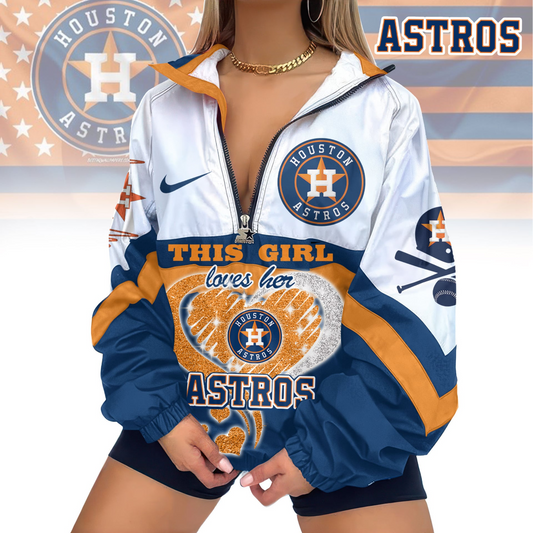LIMITED EDITION - NEW CUSTOMIZED MLB10 HAS HOUSTON ASTROS V-NECK ZIPPER SWEATSHIRT JACKET