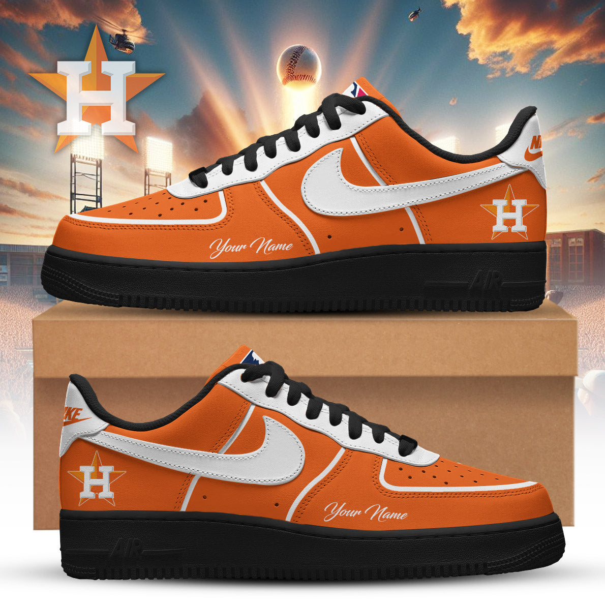 LIMITED EDITION - NEW CUSTOMIZED MLB10 HAS HOUSTON ASTROS AF1 SNEAKERS