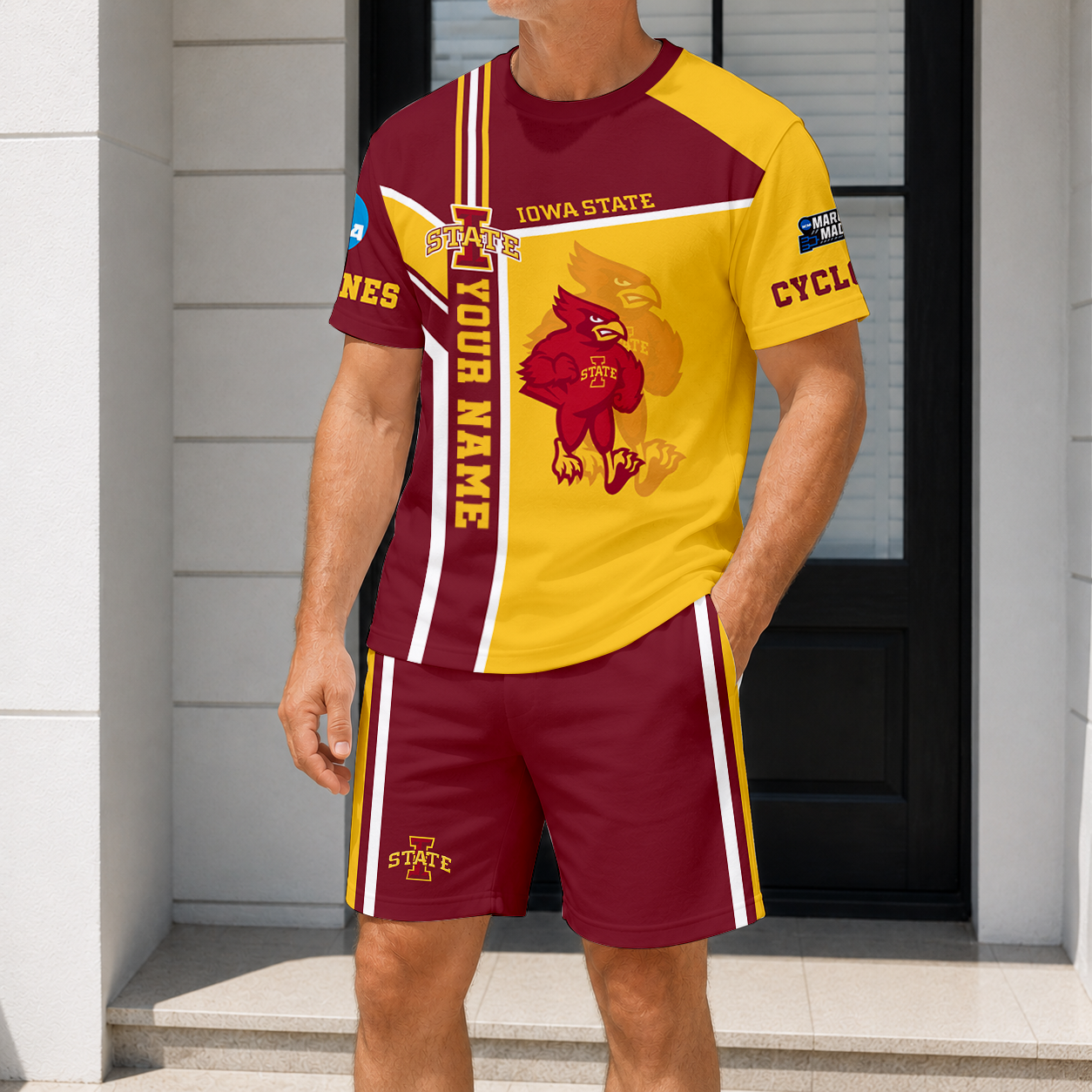 ELITE EDITION - NEW CUSTOMIZED NCAA MAM10 ISC IS CYCLONES T-SHIRT & SHORT PANTS SET