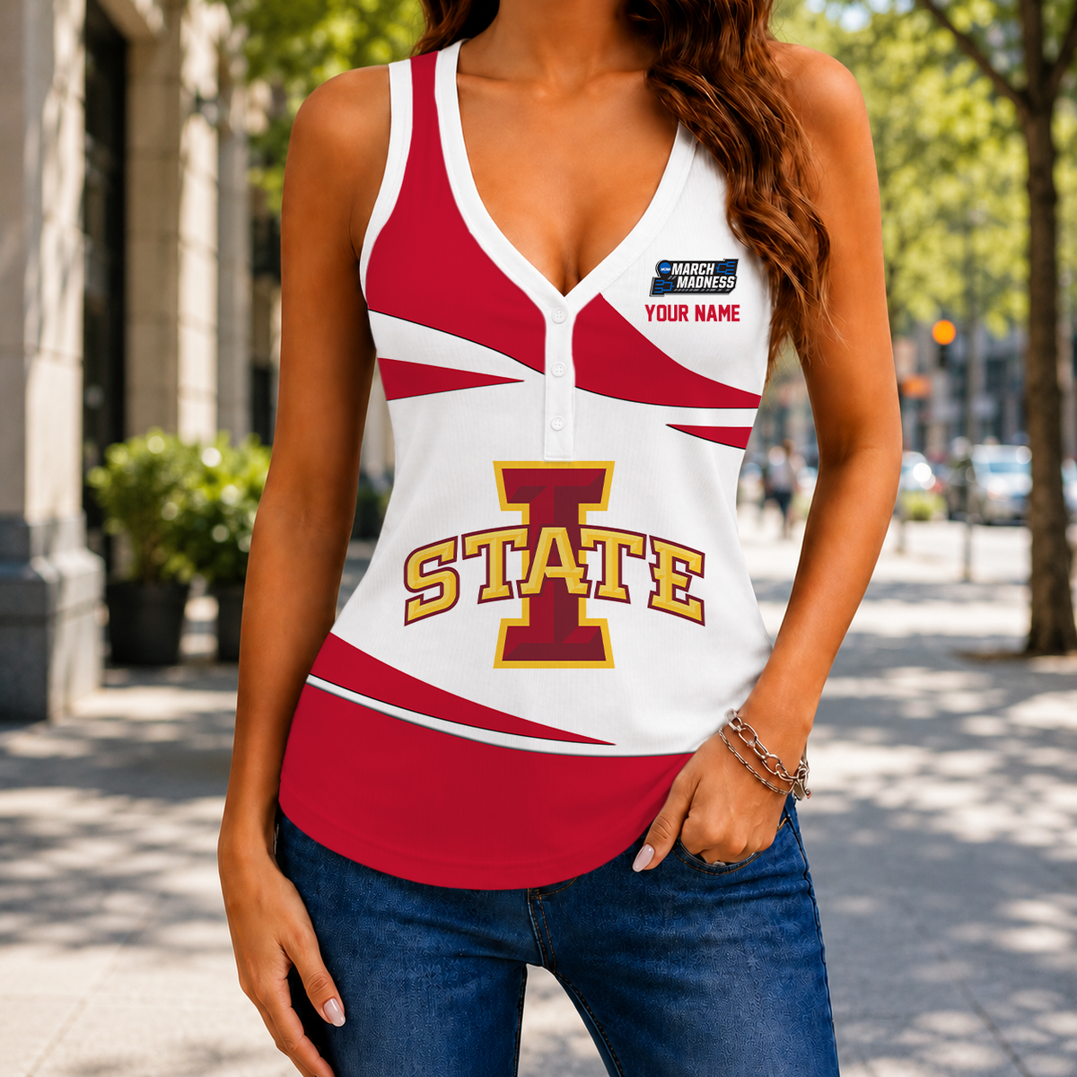 LIMITED EDITION - NEW CUSTOMIZED NCAA MAM10 ISC IOWA STATE CYCLONES WOMEN'S V-NECK TANK TOP