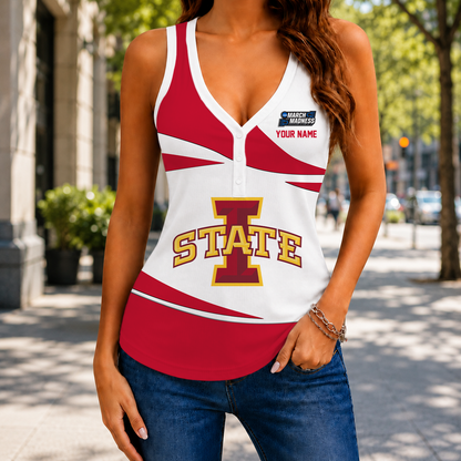 LIMITED EDITION - NEW CUSTOMIZED NCAA MAM10 ISC IOWA STATE CYCLONES WOMEN'S V-NECK TANK TOP