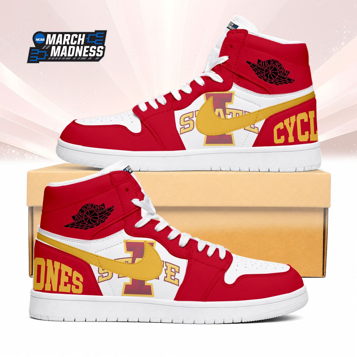 LIMITED EDITION - NEW CUSTOMIZED NCAA MAM10 ISC IOWA STATE CYCLONES AIR JORDAN SNEAKERS